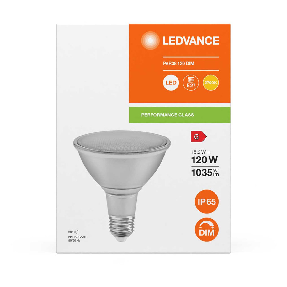 Ledvance LED IP65 PAR38 Reflector 15.2W E27 Dimmable Performance Class Warm White 30° (120W Eqv) 3