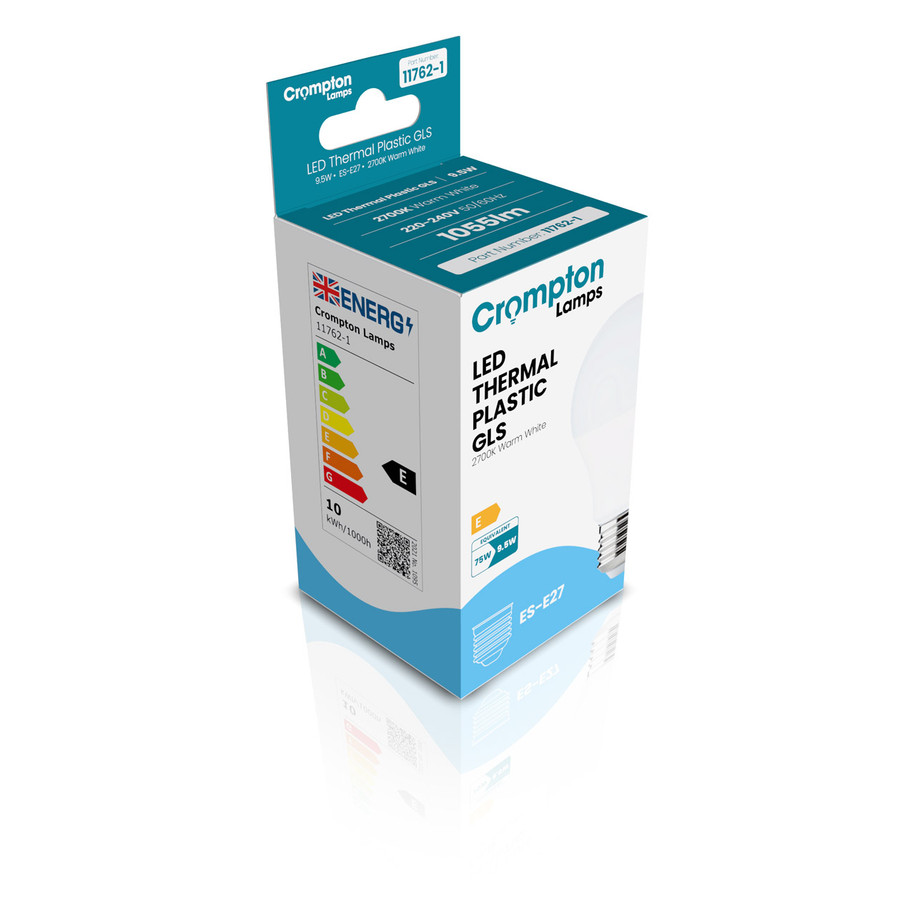 5-Pack Crompton GLS LED Light Bulbs E27 9.5W (75W Eqv) Warm White Opal Screw Frosted 3