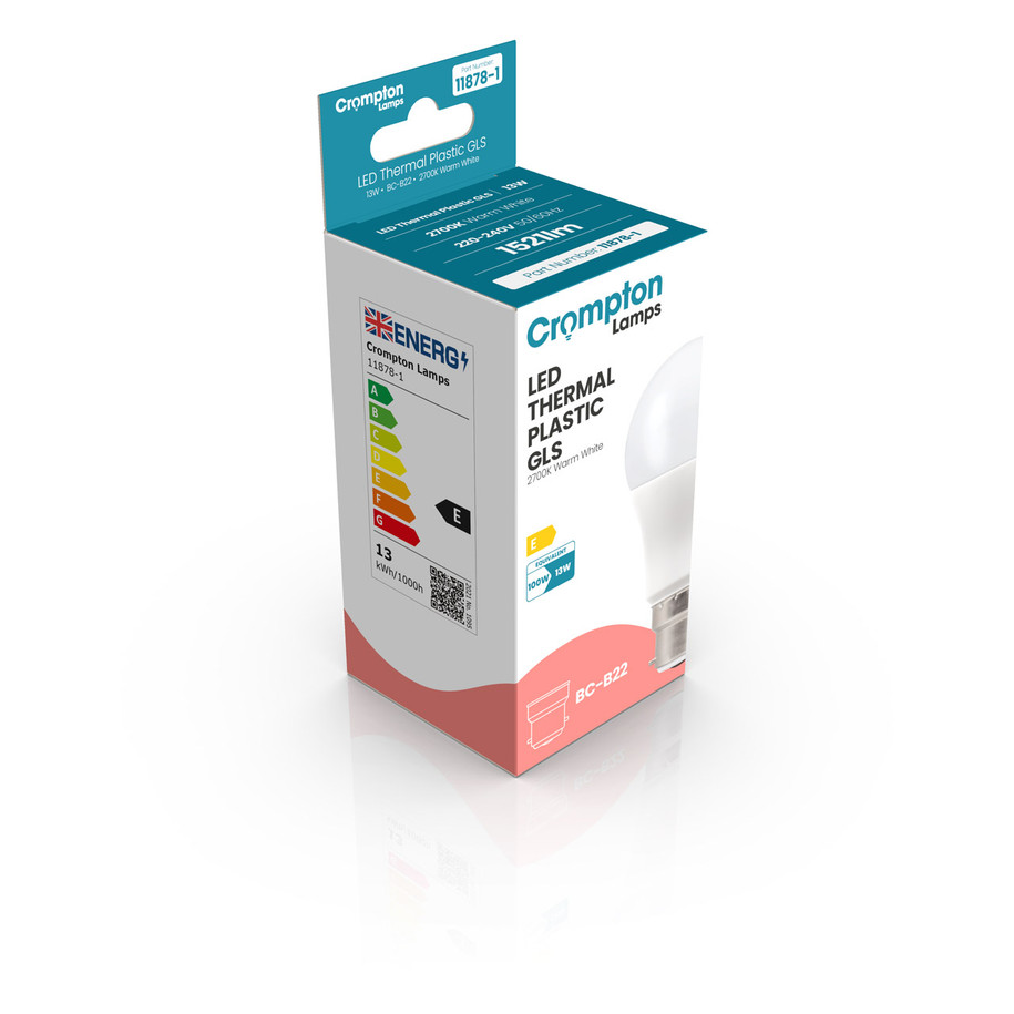 Crompton GLS LED Light Bulb B22 13W (100W Eqv) Warm White 10-Pack Opal 3