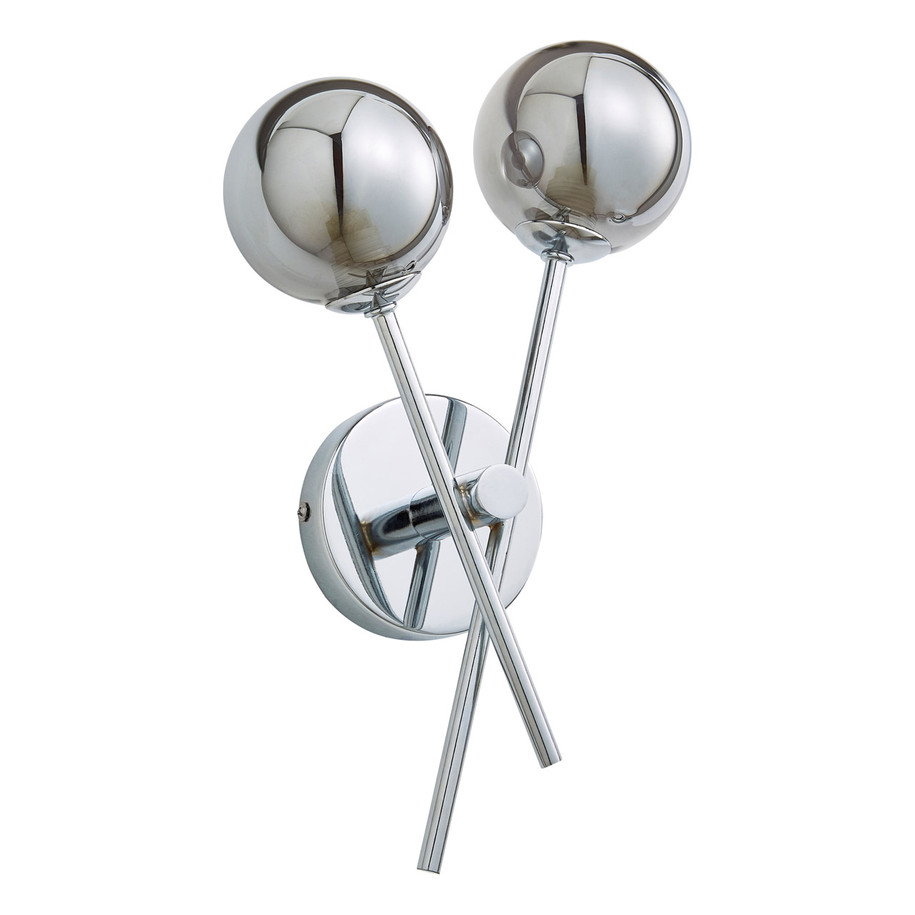 Spa Lindos 2 Light Wall Light Smoke Glass and Chrome 1