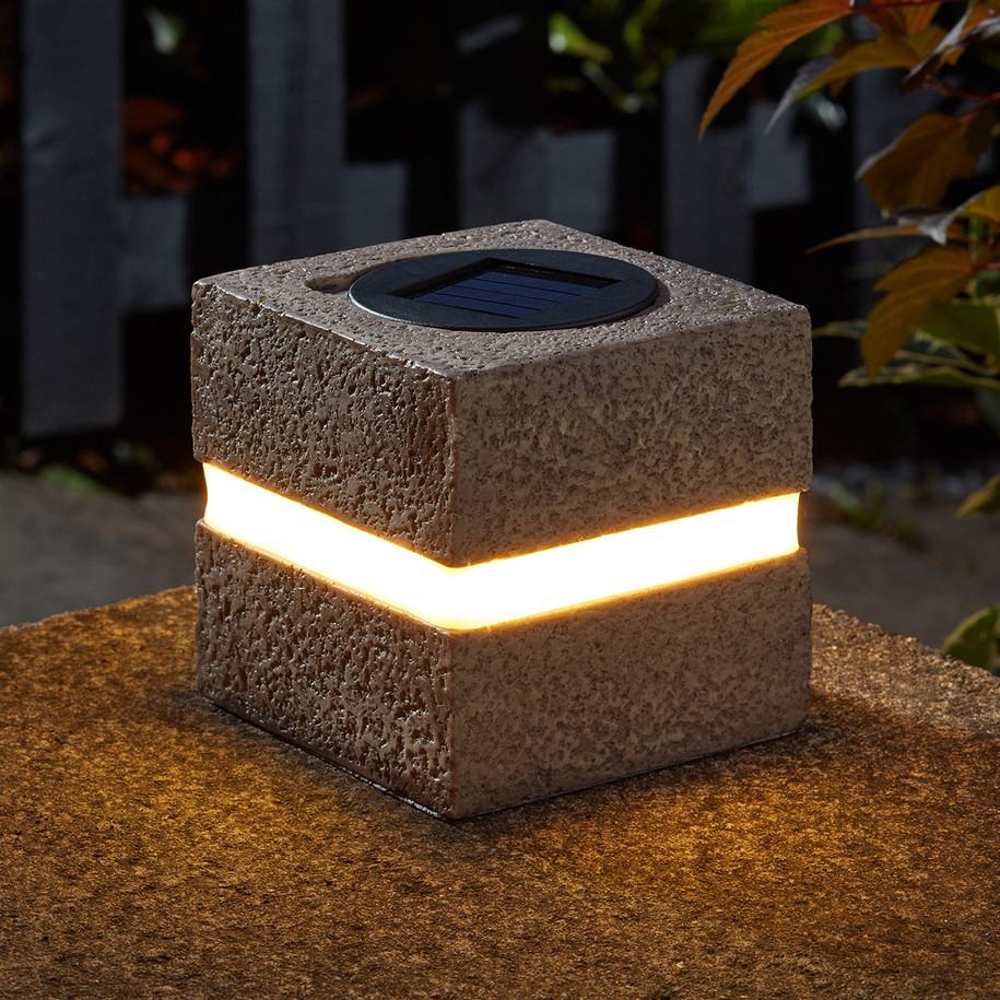 SuperBright Solar Powered LED Cube Light 2-Pack Warm White Granite Grey 1