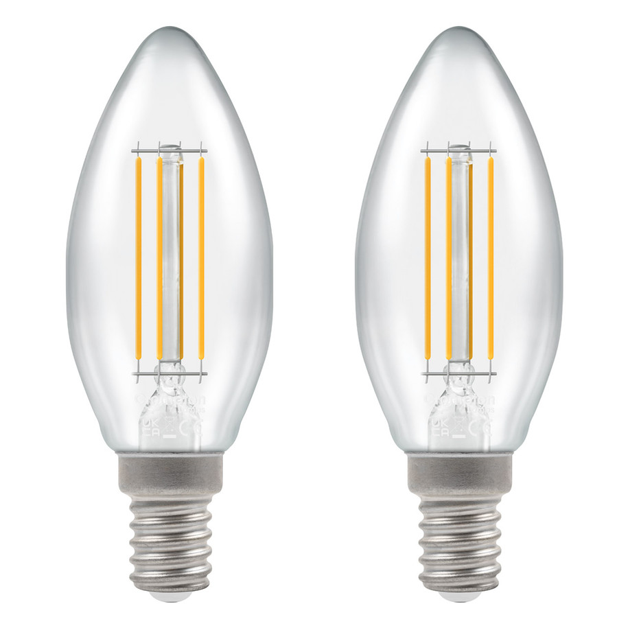 Crompton Candle LED Light Bulb Dimmable E14 4.2W (40W Eqv) Warm White 2-Pack Filament Clear
