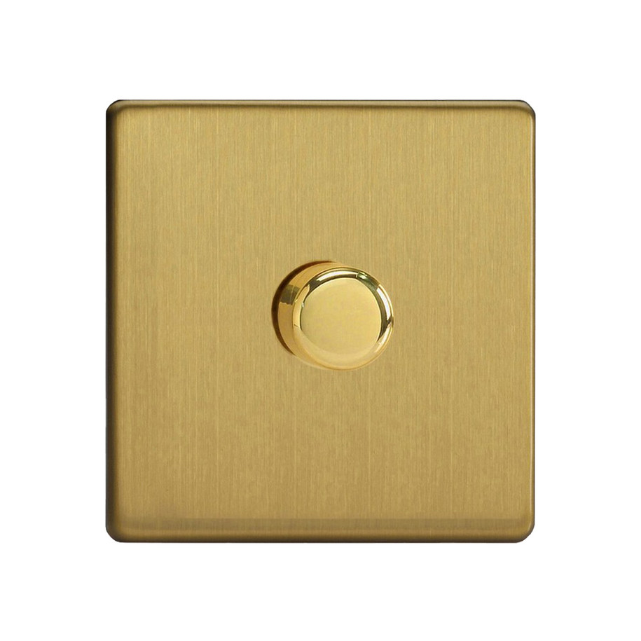 Varilight Screwless LED V-Pro 1 Gang Rotary Dimmer Switch Brushed Brass 1