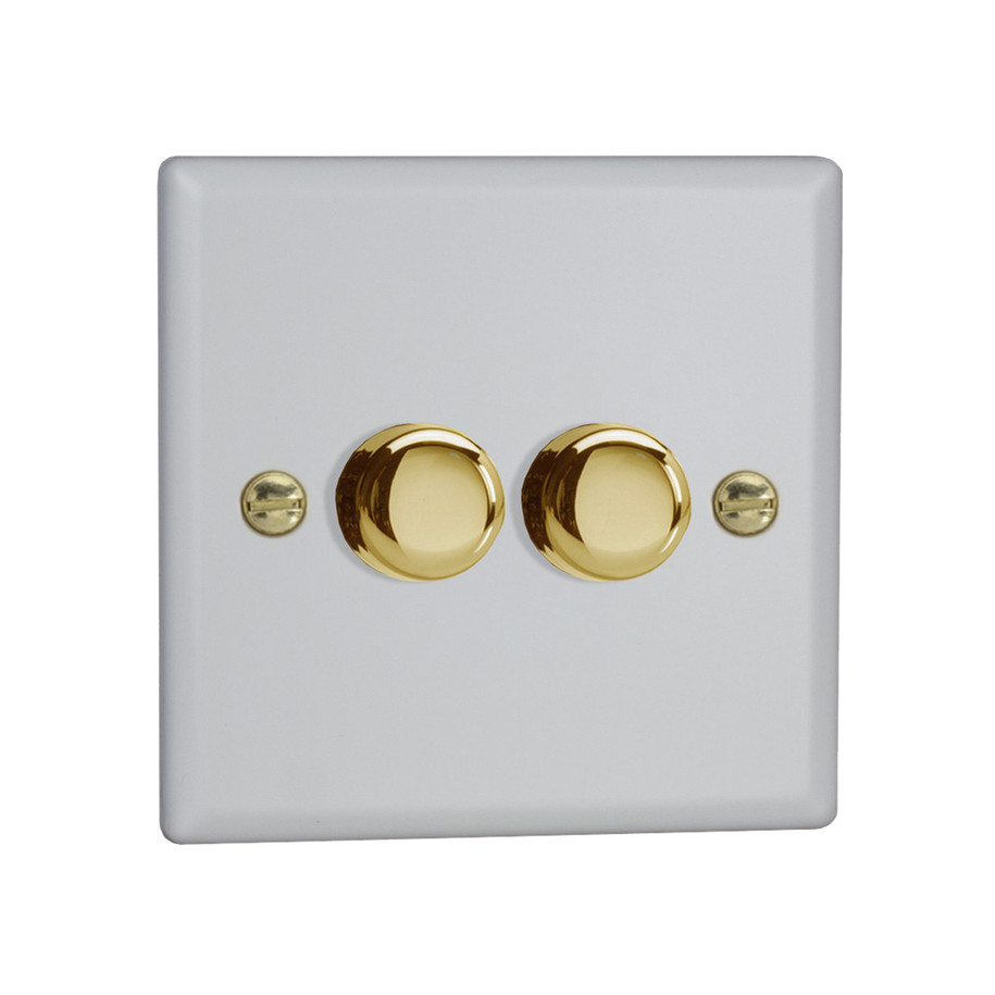 Varilight LED V-Pro 2 Gang Rotary Dimmer Switch White with Brass Knobs 1