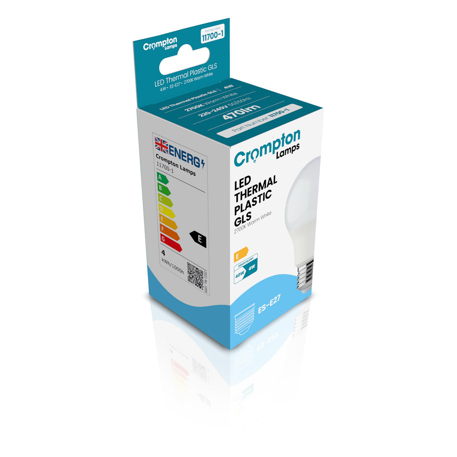 10-Pack Crompton GLS LED Light Bulbs E27 4W (40W Eqv) Warm White Opal Screw Thermal Plastic Frosted 3