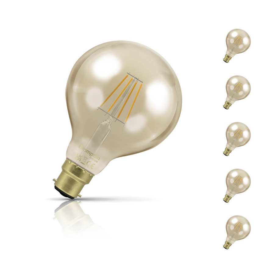 5-Pack Crompton Globe LED G95 Light Bulbs B22 4.5W (35W Eqv) Dim Extra Warm White Antique Filament Bayonet Vintage Large