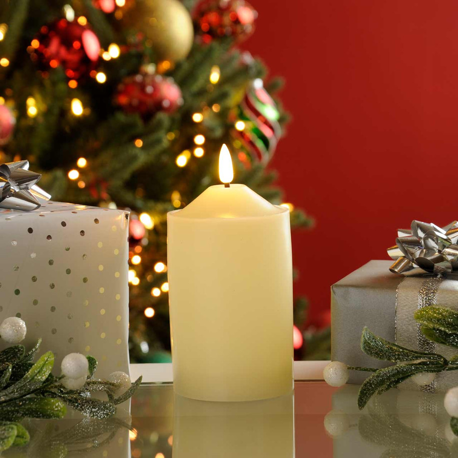 Festive 12.5cm Battery Operated Wax Firefly Pillar Candle With Timer Ivory 1