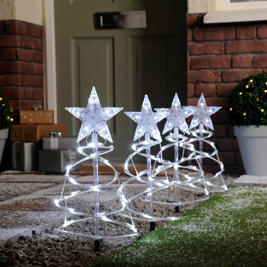 Festive Set Of 4 Spiral Pathfinder Trees Cool White 1