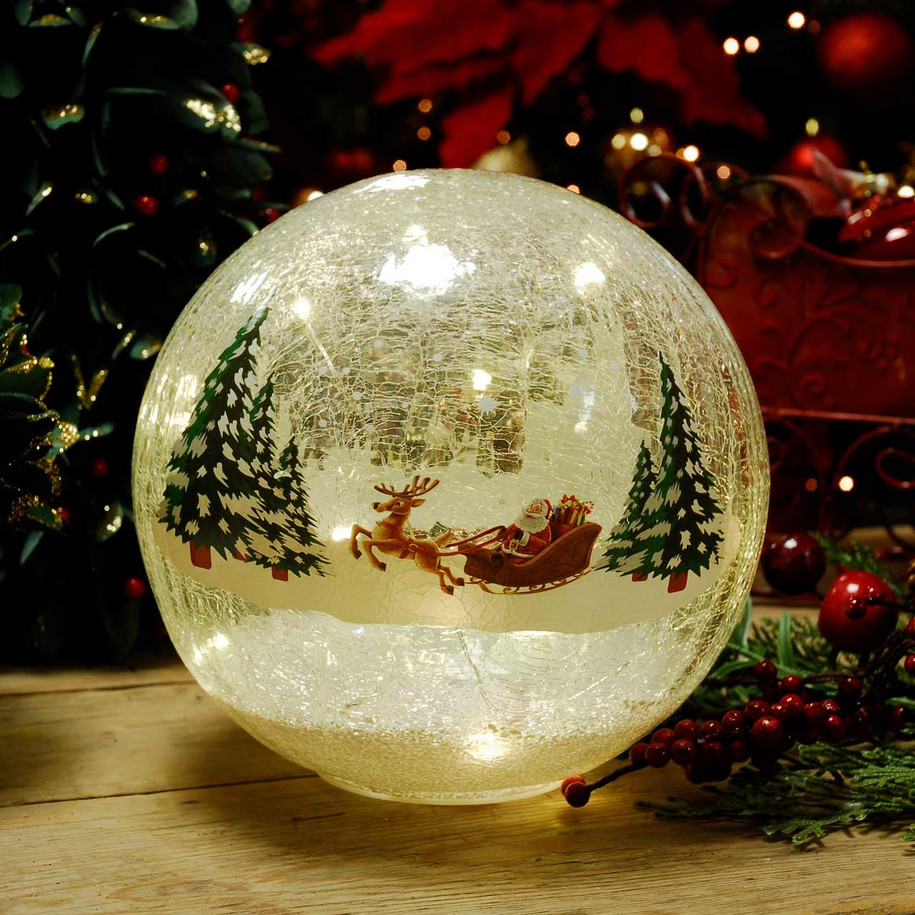 Festive 15cm Battery Operated Santa Sleigh Crackle Ball 12 Static LEDs 2