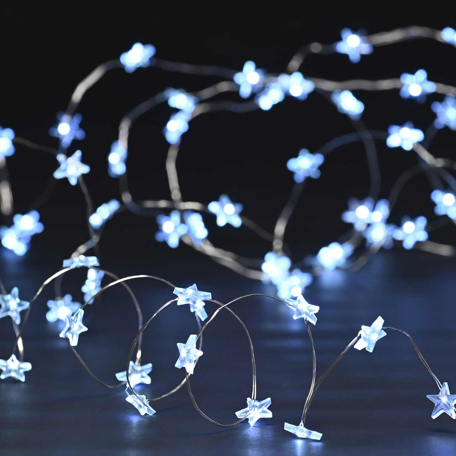 Festive 4m Multifunction Battery Fairy Lights 80 Cool White Star LEDs 2