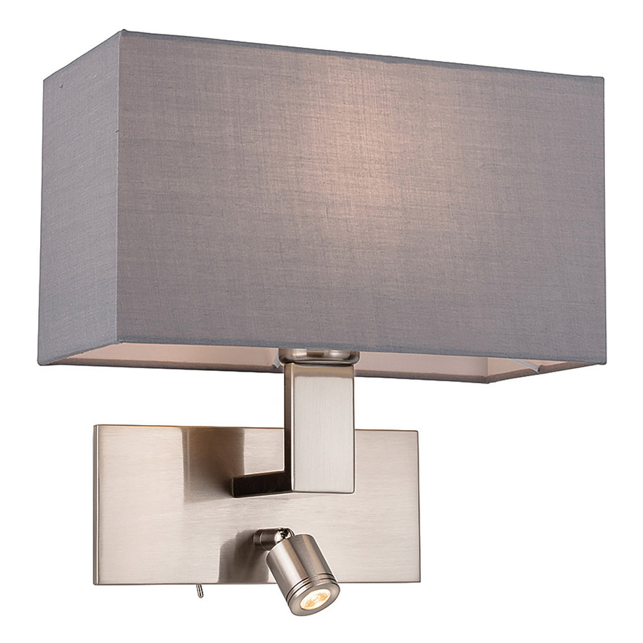Firstlight Raffles LED 2-Light Wall Light 1W Warm White Brushed Steel and Grey Shade 1