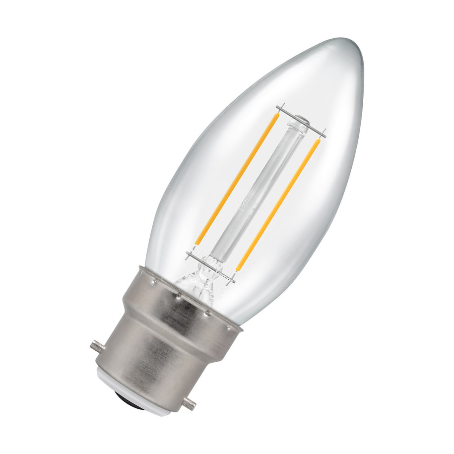 Crompton Candle LED Light Bulb Dimmable B22 2.2W (25W Eqv) Warm White Filament Clear