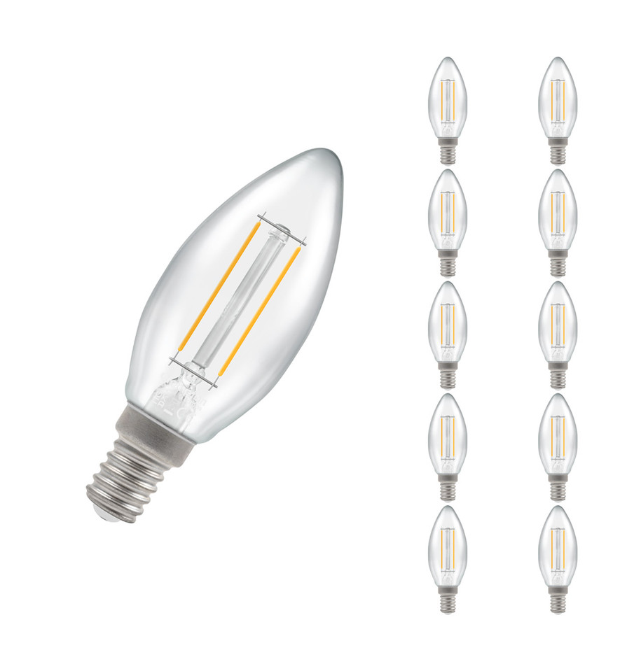 10-Pack Crompton Candle LED Light Bulbs E14 2.5W (25W Eqv) Dim Cool White Clear Filament Small Screw