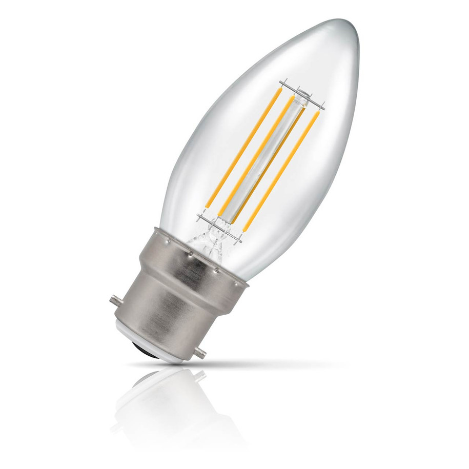 Crompton Candle LED Light Bulb B22 4.2W (40W Eqv) Dimmable Cool White Clear Filament Bayonet