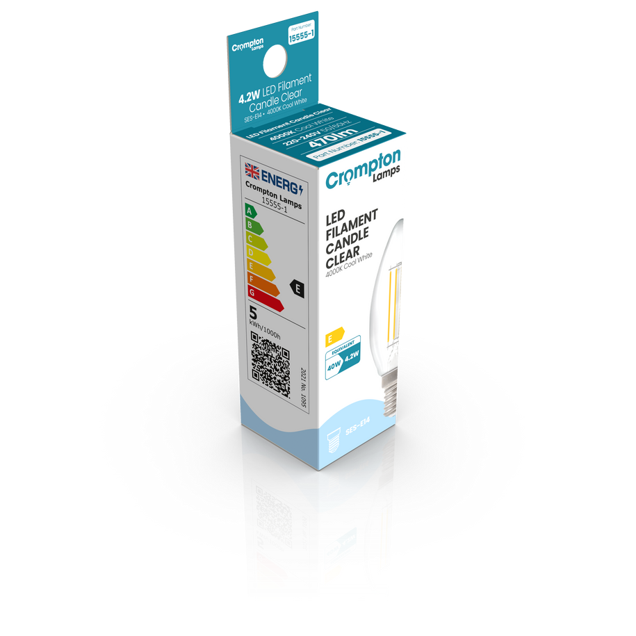 Crompton Candle LED Light Bulb Dimmable E14 4.2W (40W Eqv) Cool White 5-Pack Filament Clear 3