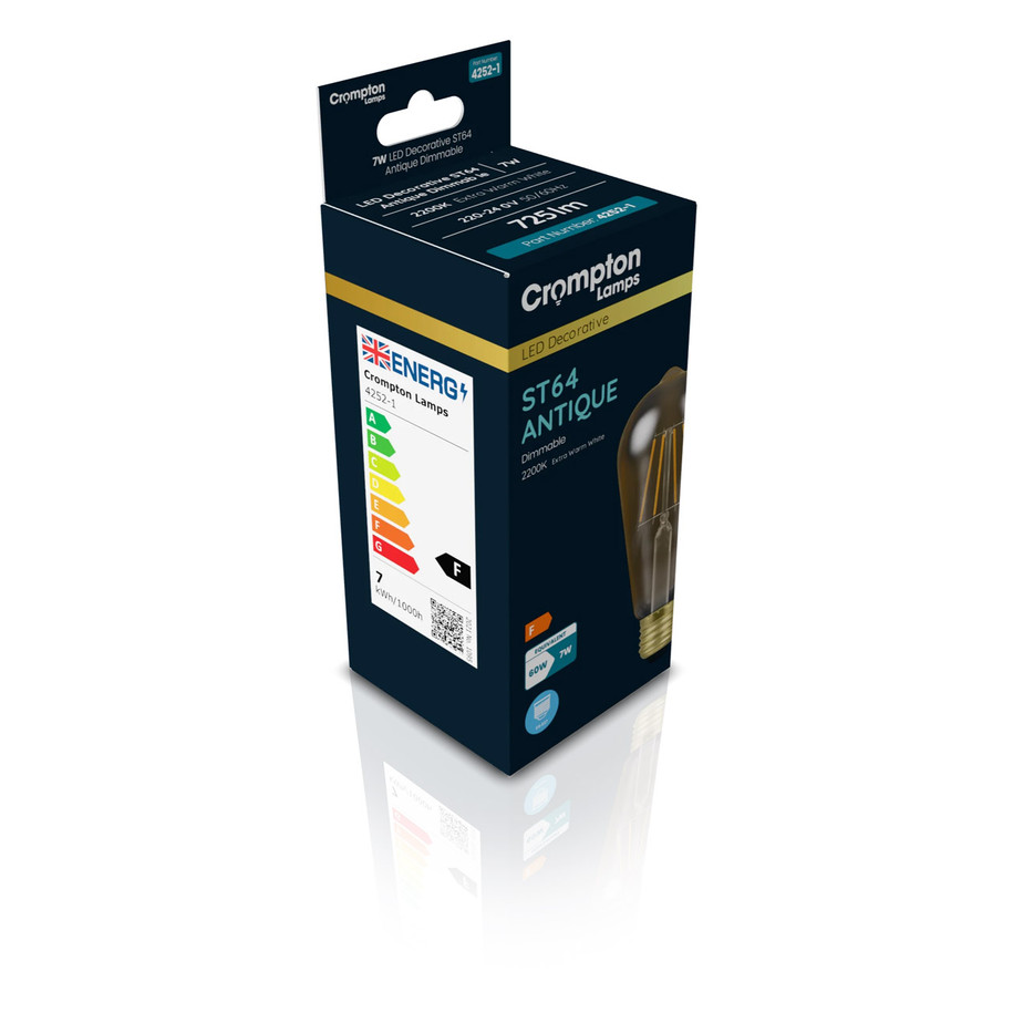 Crompton ST64 LED Light Bulb Dim Squirrel Cage E27 7W (50W Eqv) Extra Warm White 6-Pack Filament Vintage 3