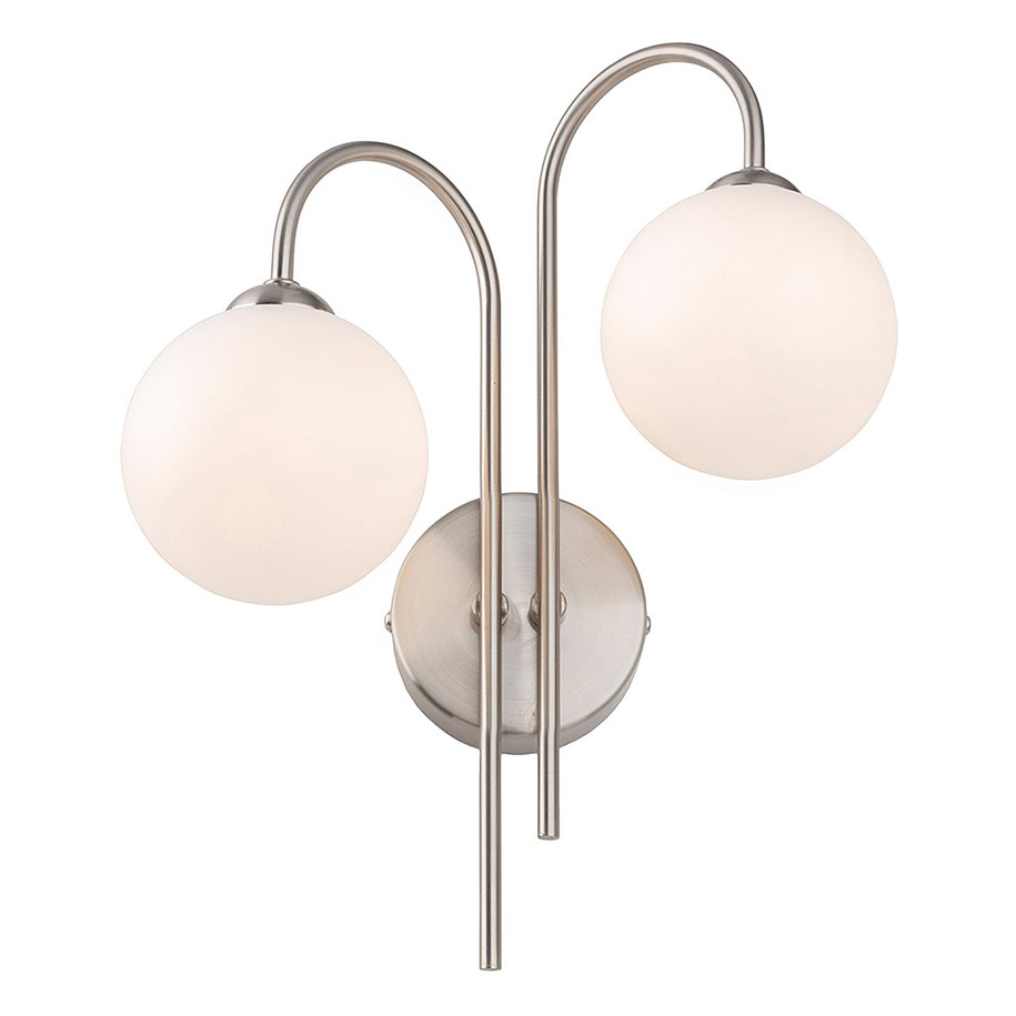 Firstlight Lyndon Art Deco Style 2-Light Wall Light in Brushed Steel and Opal Glass 3