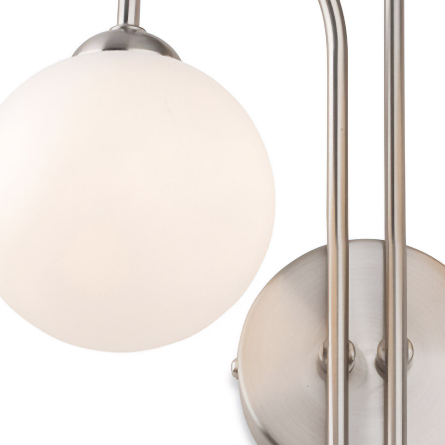 Firstlight Lyndon Art Deco Style 2-Light Wall Light in Brushed Steel and Opal Glass 4