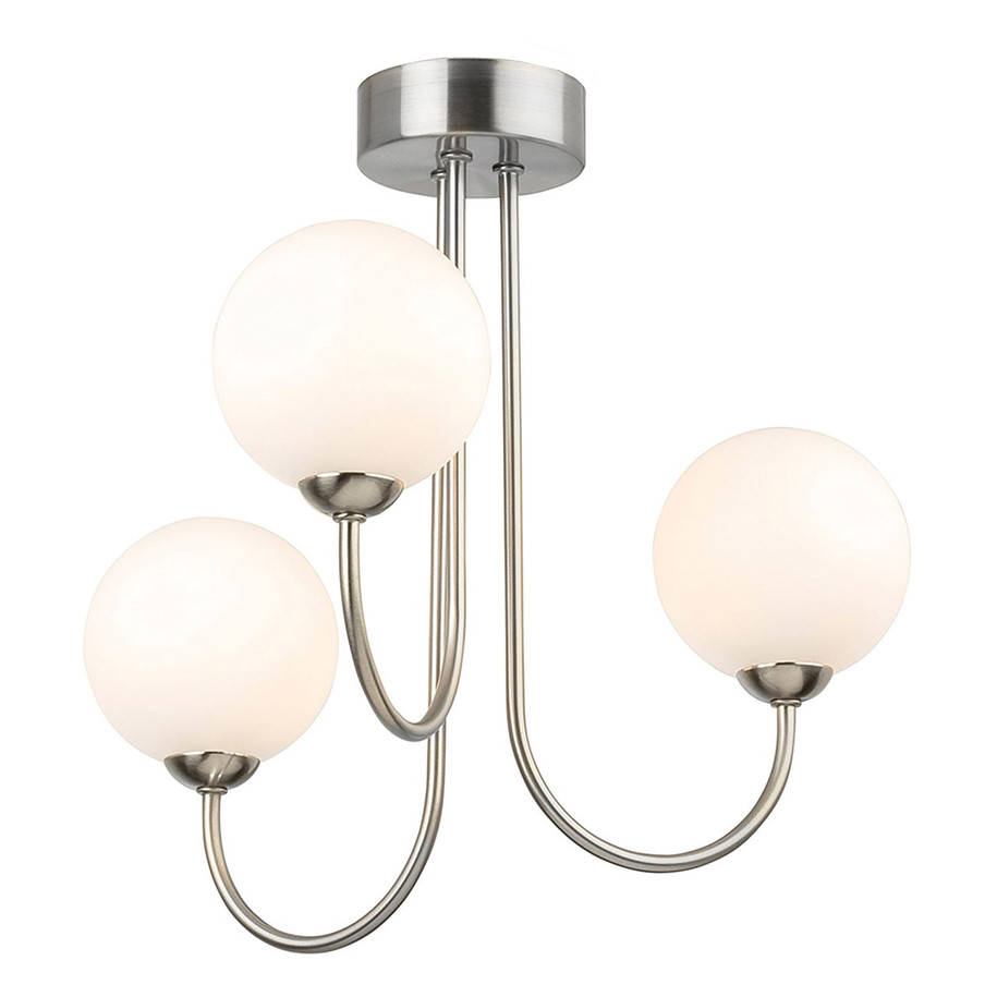 Firstlight Lyndon Art Deco Style 3-Light Semi-Flush Ceiling Light in Brushed Steel and Opal Glass 1