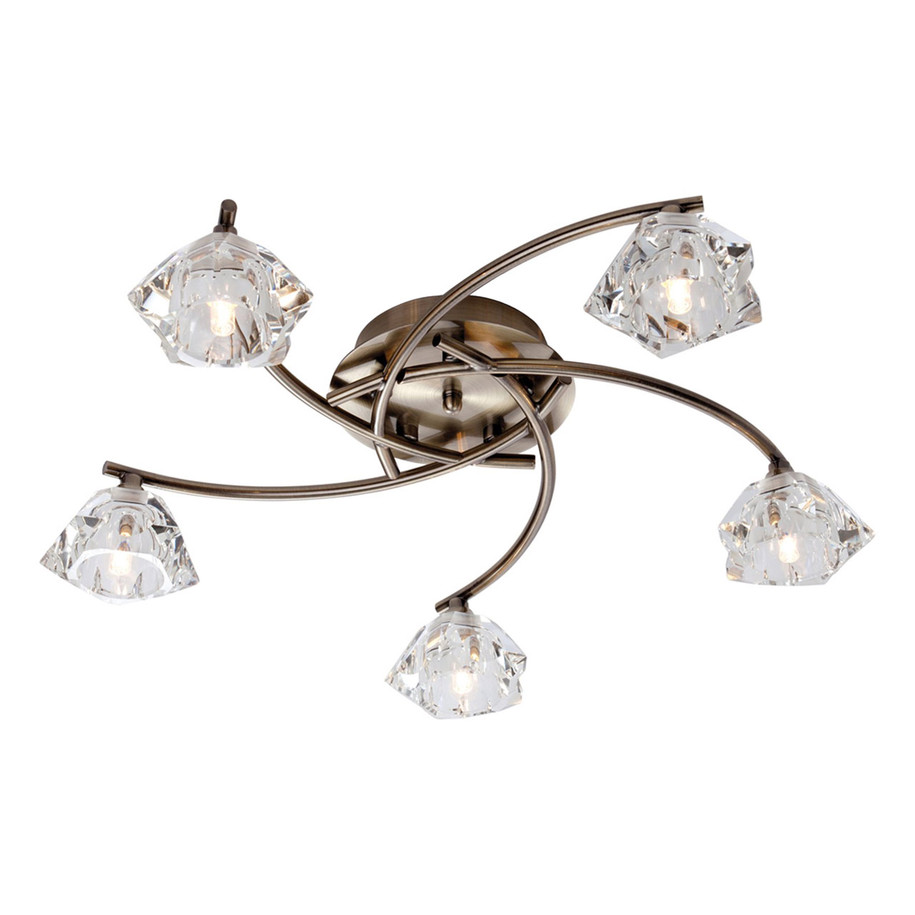 Firstlight Clara Contemporary Style 5-Light Flush Ceiling Light in Antique Brass and Clear Glass Price Comparisons | Compare The Build