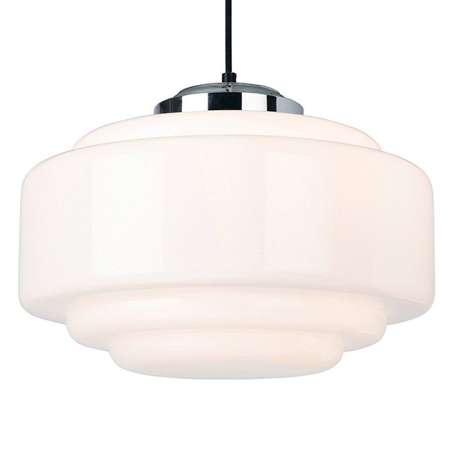 Firstlight Art Deco Classic 1930's Style 35 x 24cm Pendant Light in Chrome and Milky White Glass 1