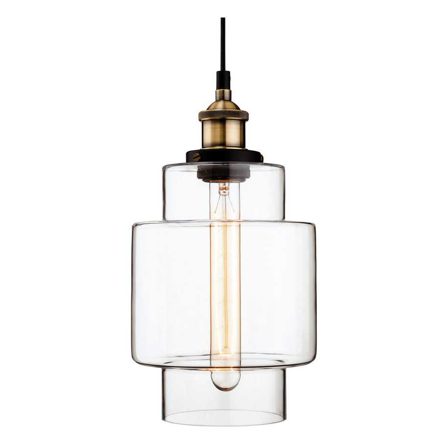 Firstlight Empire Industrial Style 17cm Pendant Light Stepped in Antique Brass and Clear Glass 1