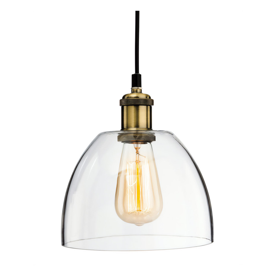 Firstlight Empire Industrial Style 19.5cm Pendant Light in Antique Brass and Clear Glass Price Comparisons | Compare The Build