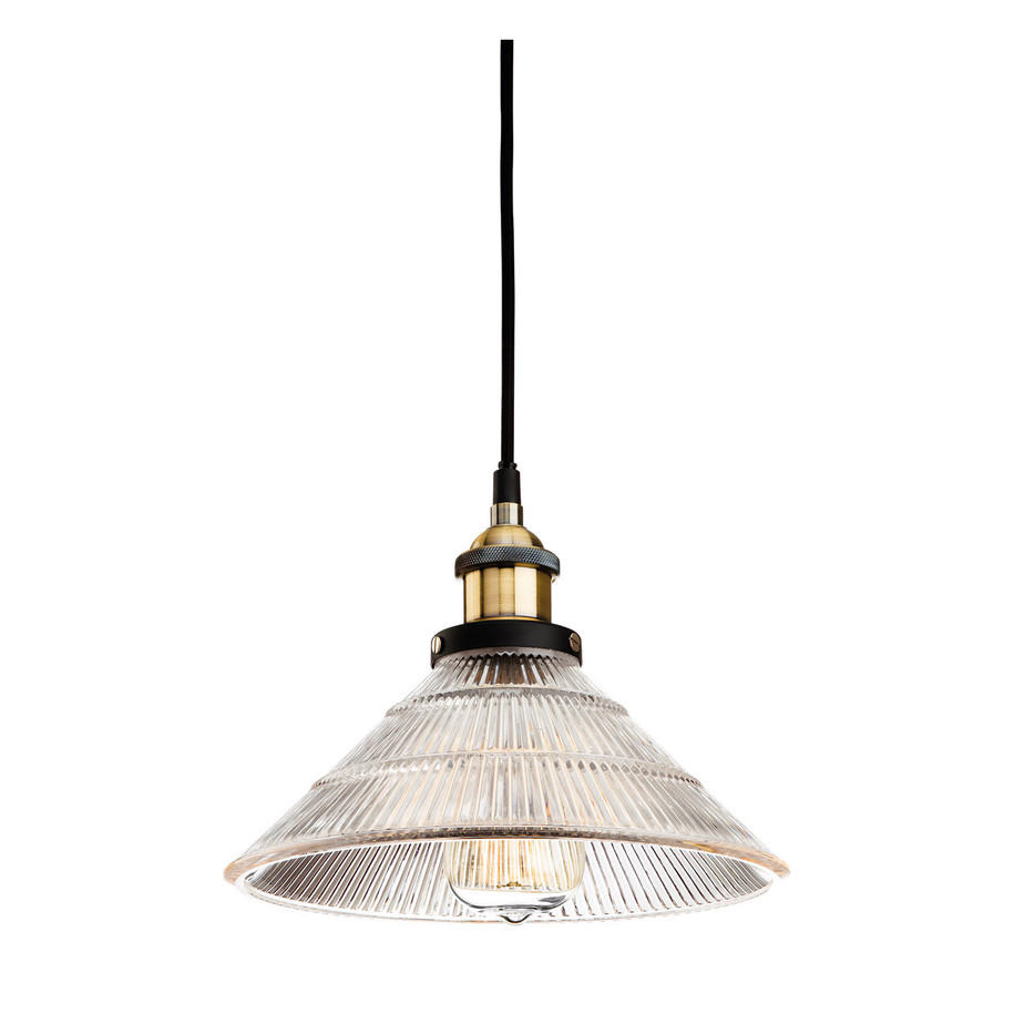 Firstlight Empire Industrial Style 25cm Pendant Light in Antique Brass and Clear Fluted Glass 1