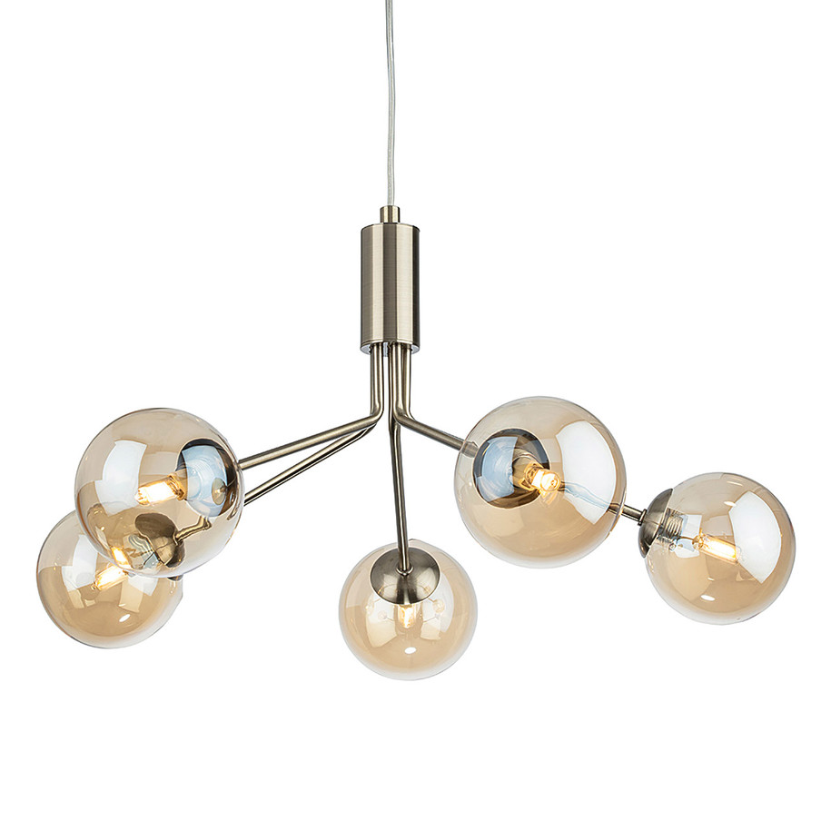 Firstlight Montana Contemporary Style 5-Light Pendant Light in Antique Brass and Amber Glass 1