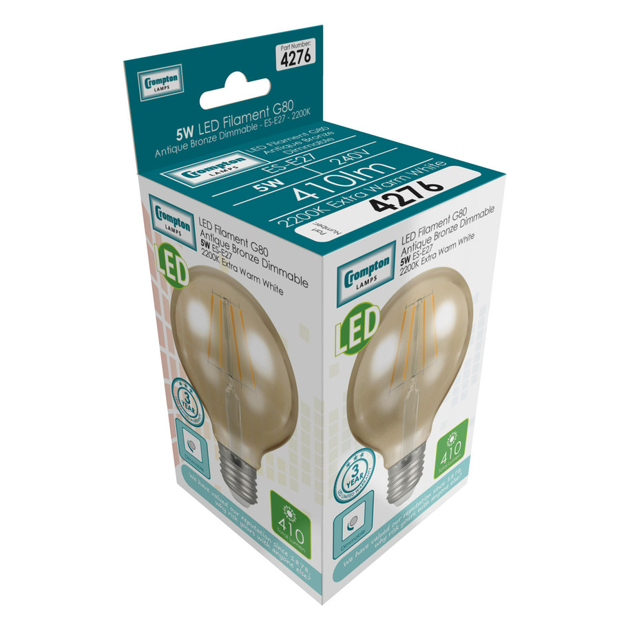 Crompton Globe LED Light Bulb G80 E27 5W (35W Eqv) Warm White 8-Pack Vintage 3