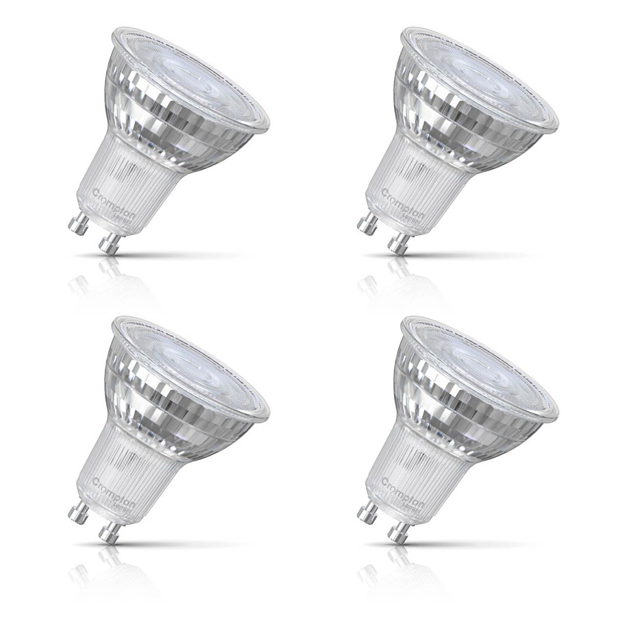 4-Pack Crompton GU10 Spotlight LED Light Bulbs 3.7W Dimmable 2700K Warm White Full Glass 50W Eqv Halogen Replacement