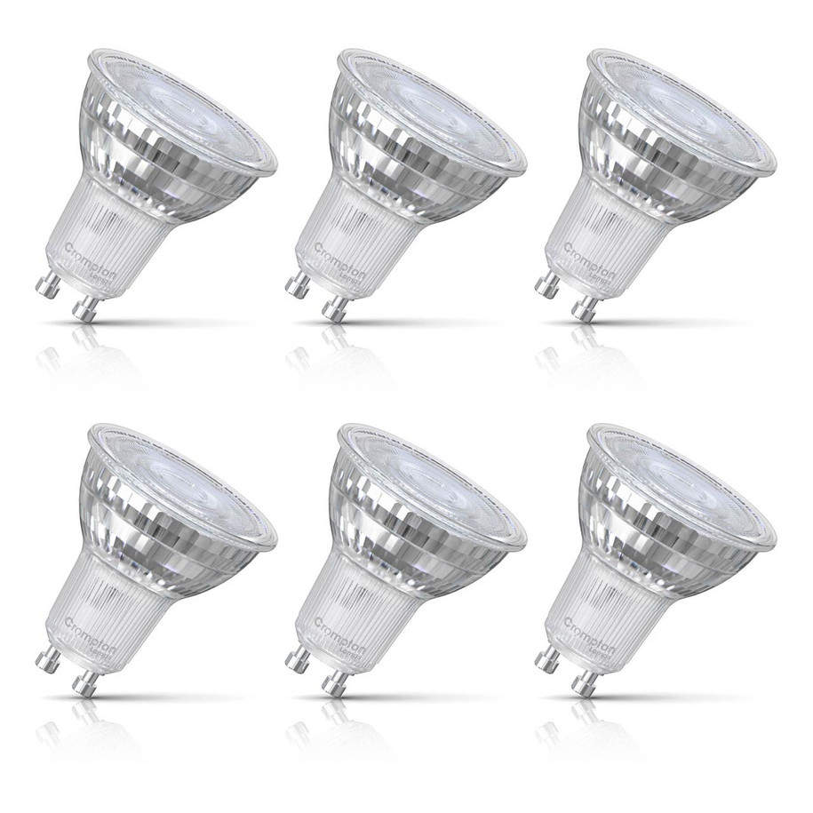 6-Pack Crompton GU10 Spotlight LED Light Bulbs 3.7W Dimmable 2700K Warm White Full Glass 50W Eqv Halogen Replacement