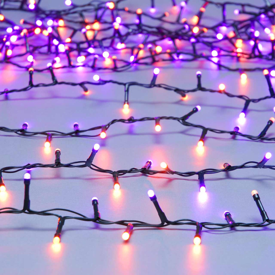 Festive 5m Multifunction Battery Operated Halloween Glow-Worm String Lights 200 Purple & Orange LEDs