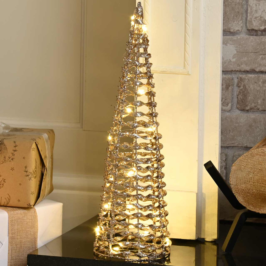 Festive 40cm Battery Operated Lit Champagne Gold Cone Tree 2