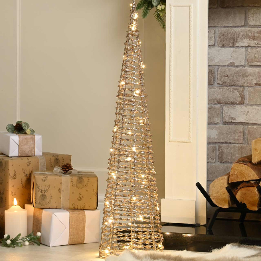 Festive 80cm Battery Operated Lit Champagne Gold Cone Tree 2