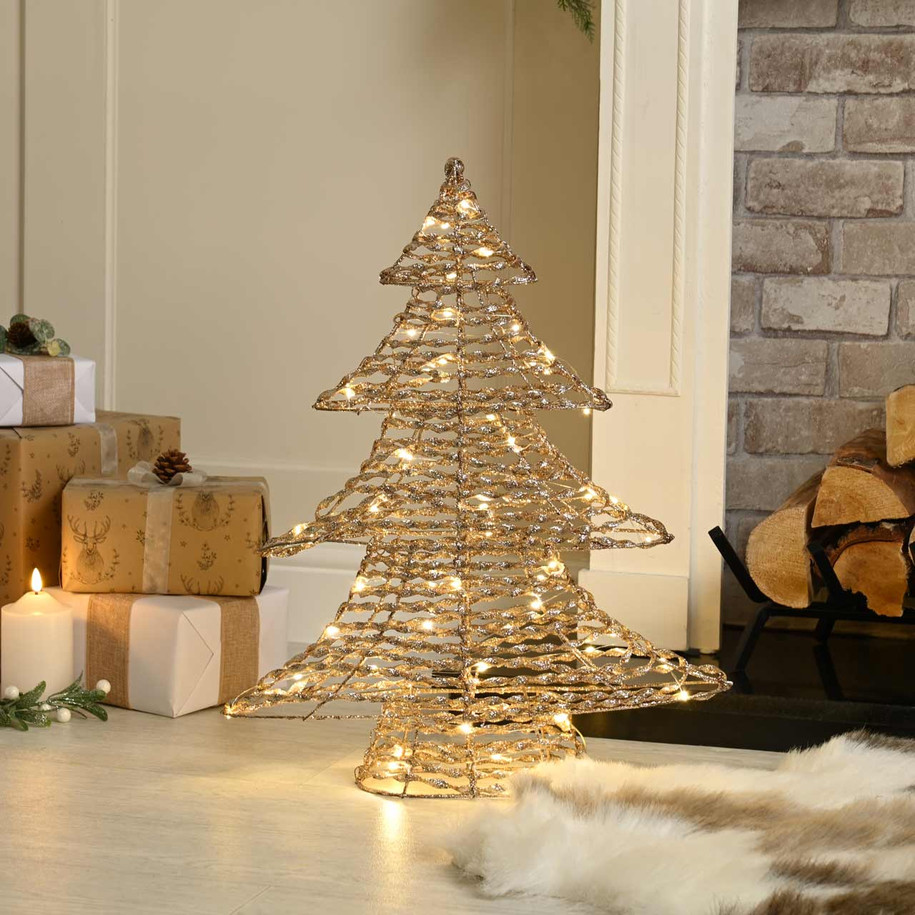 Festive 60cm Battery Operated Lit Champagne Gold Tree 1
