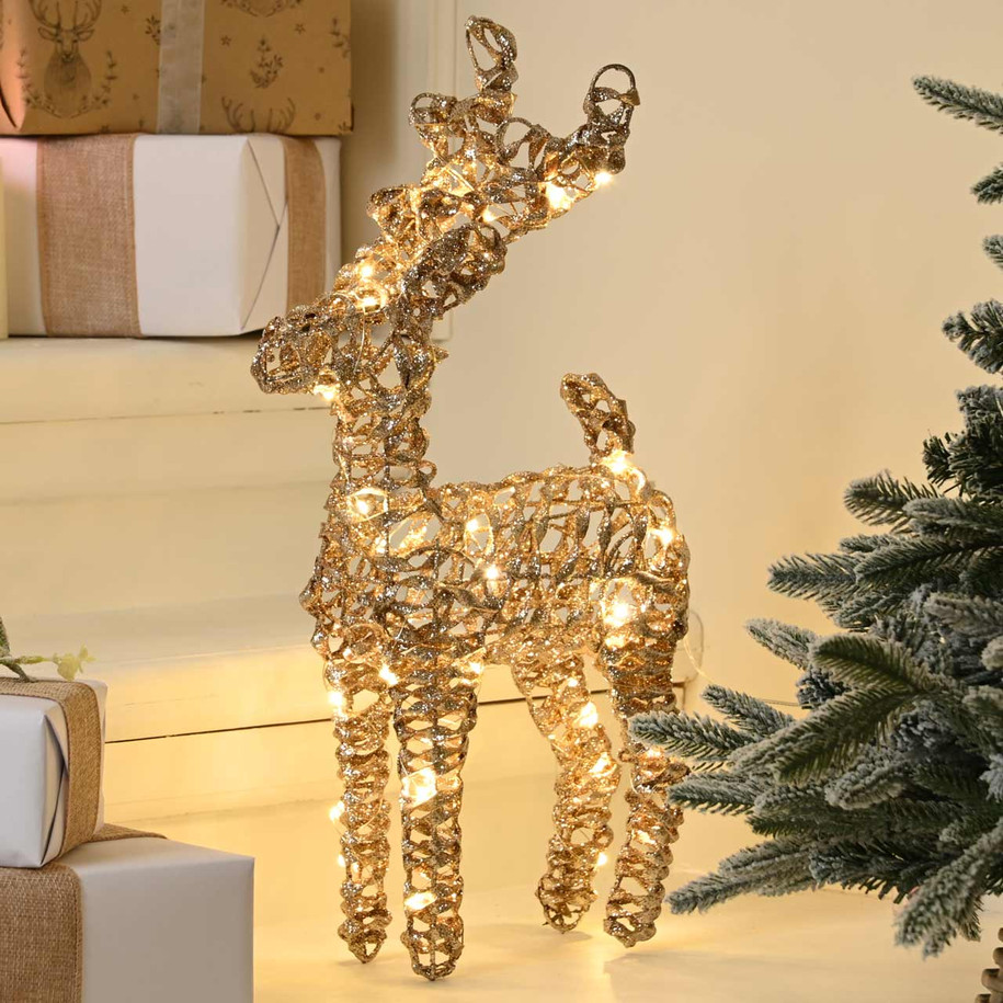 Festive 37cm Battery Operated Lit Champagne Gold Reindeer 2