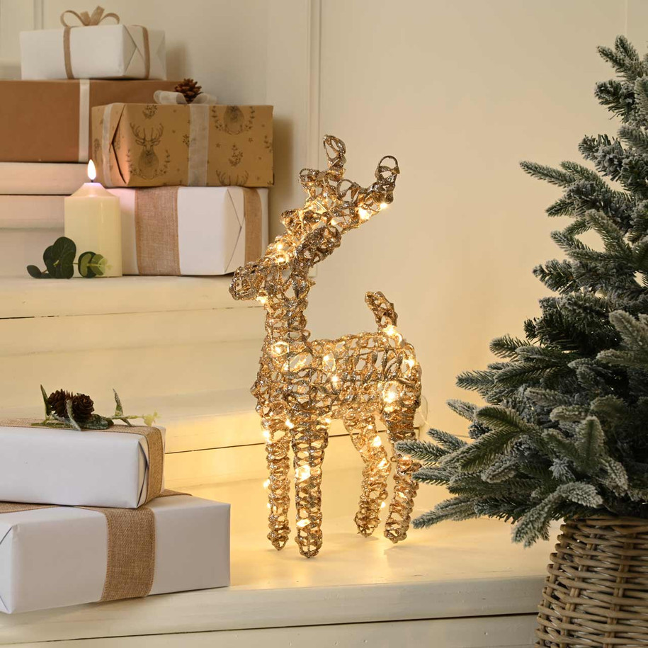 Festive 37cm Battery Operated Lit Champagne Gold Reindeer 1