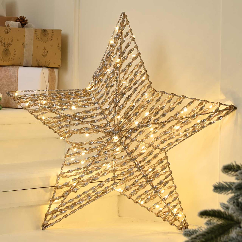 Festive 60cm Battery Operated Lit Champagne Gold Star 2