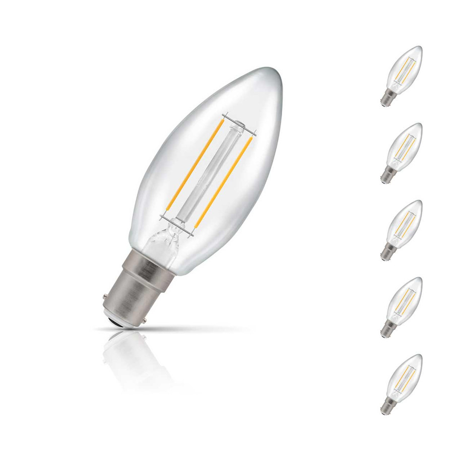 Crompton Candle LED Light Bulb B15 2.5W (25W Eqv) Warm White 5-Pack Clear 1