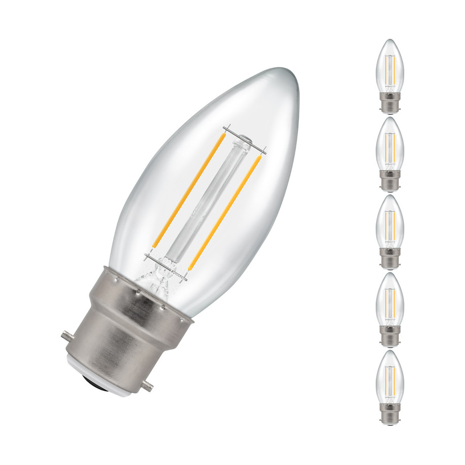 Crompton Candle LED Light Bulb Dimmable B22 2.2W (25W Eqv) Warm White 5-Pack Filament Clear