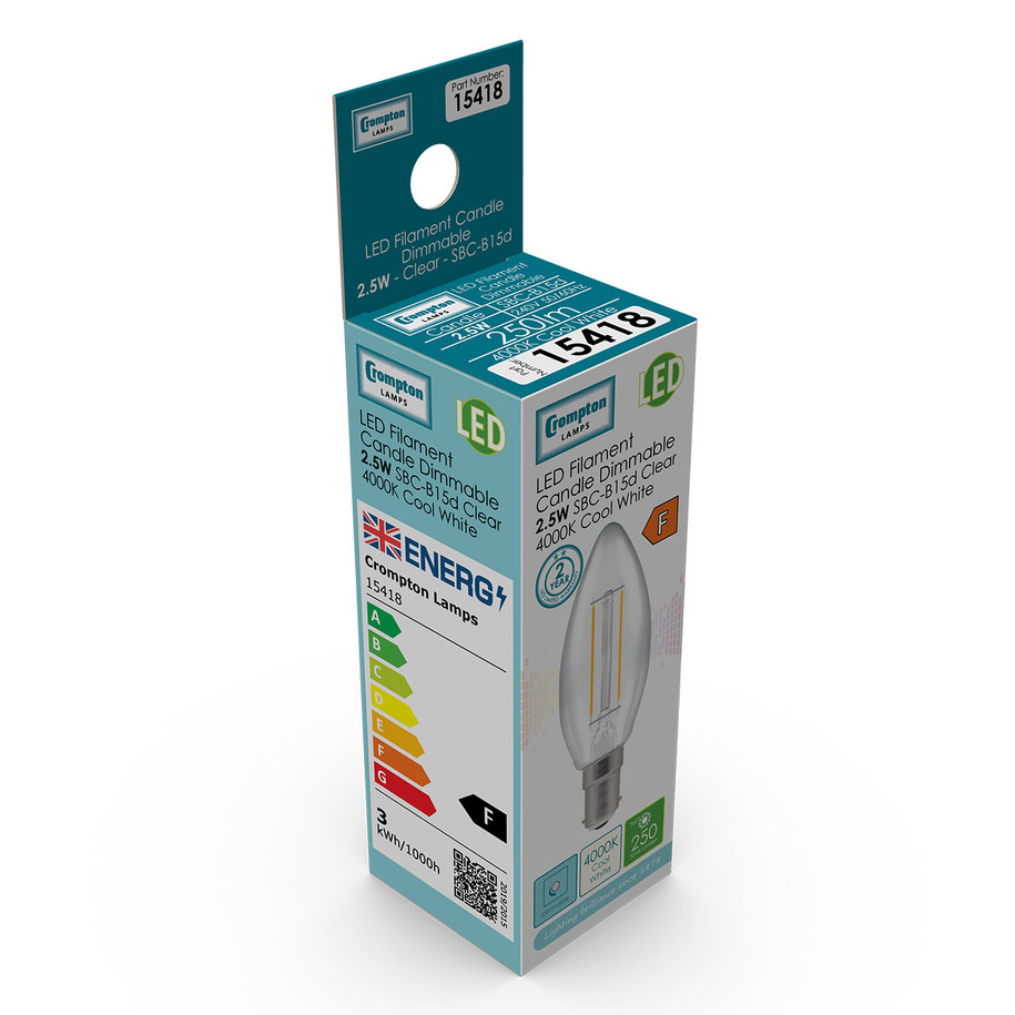 Crompton Candle LED Light Bulb B15 2.5W (25W Eqv) Cool White 10-Pack Clear 3