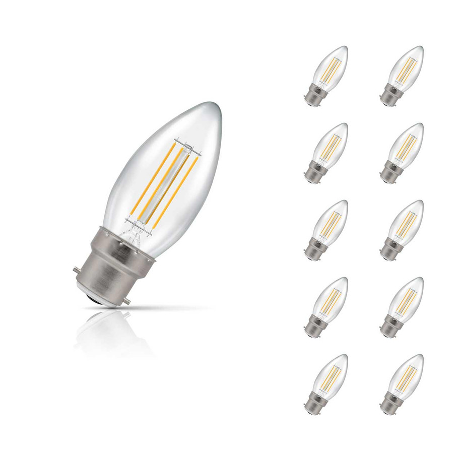 10-Pack Crompton Candle LED Light Bulbs B22 4.2W (40W Eqv) Dim Cool White Clear Filament Bayonet