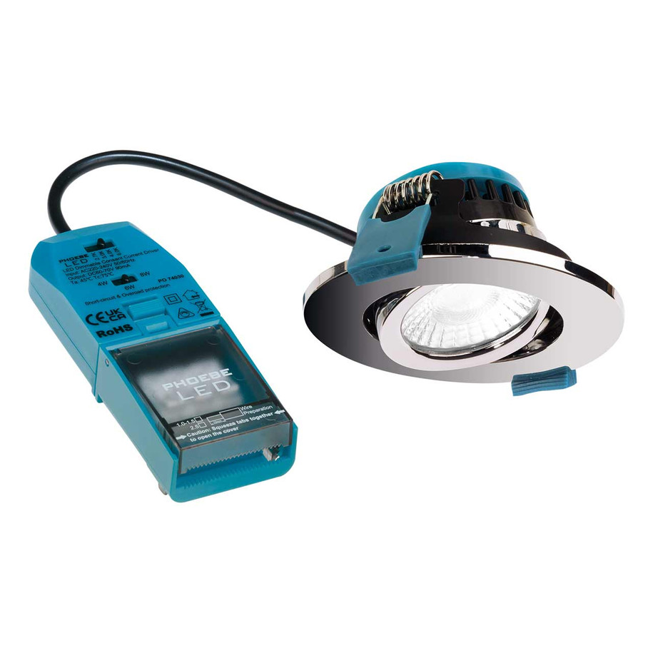 Phoebe LED Firesafe Tiltable Downlight 4W/6W/8W Dimmable CCT Multi-Wattage Chrome 3