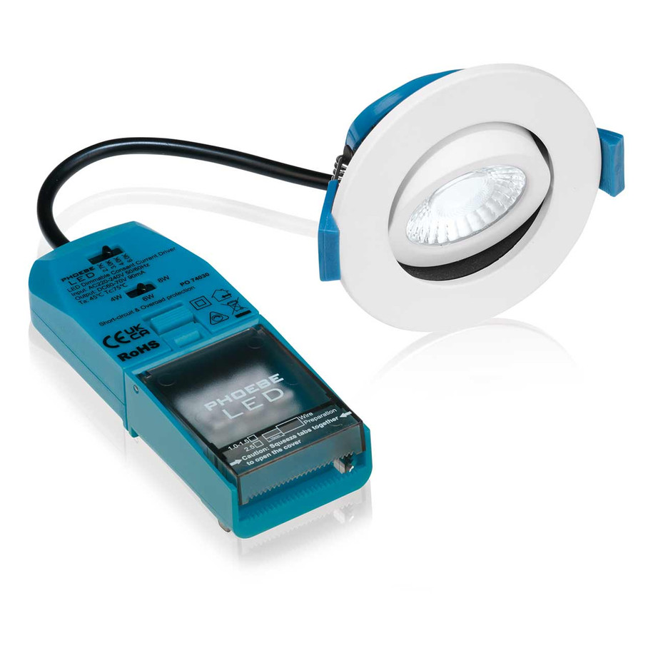 Phoebe LED Firesafe Tiltable Downlight 4W/6W/8W Dimmable CCT Multi-Wattage White 5