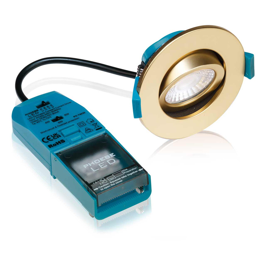 Phoebe LED Firesafe Tiltable Downlight 4W/6W/8W Dimmable CCT Multi-Wattage Brass 5
