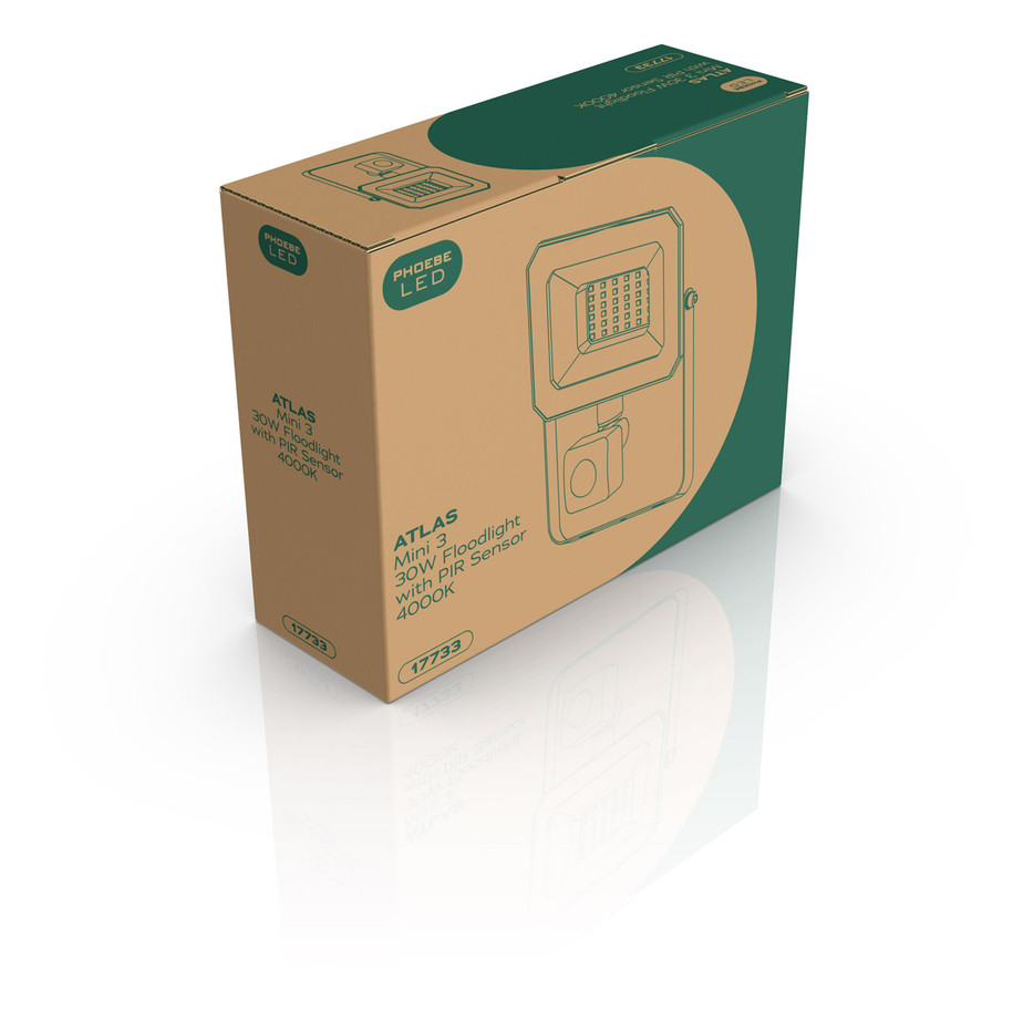 Phoebe LED Floodlight 30W Atlas-Mini PIR Sensor Cool White IP65 Black 2