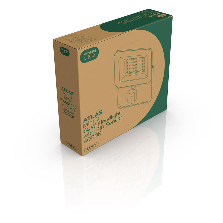 Phoebe LED Floodlight 50W Atlas-Mini PIR Sensor Cool White IP65 Black 2