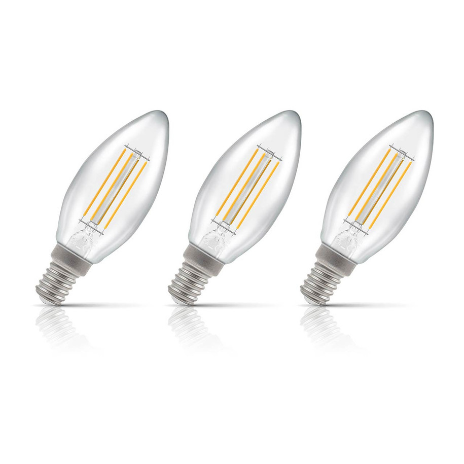 Crompton Candle LED Light Bulb E14 4.2W (40W Eqv) Cool White 3-Pack Filament Clear 1