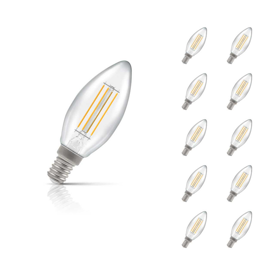Crompton Candle LED Light Bulb E14 6.5W (60W Eqv) Cool White 10-Pack Filament Clear 1